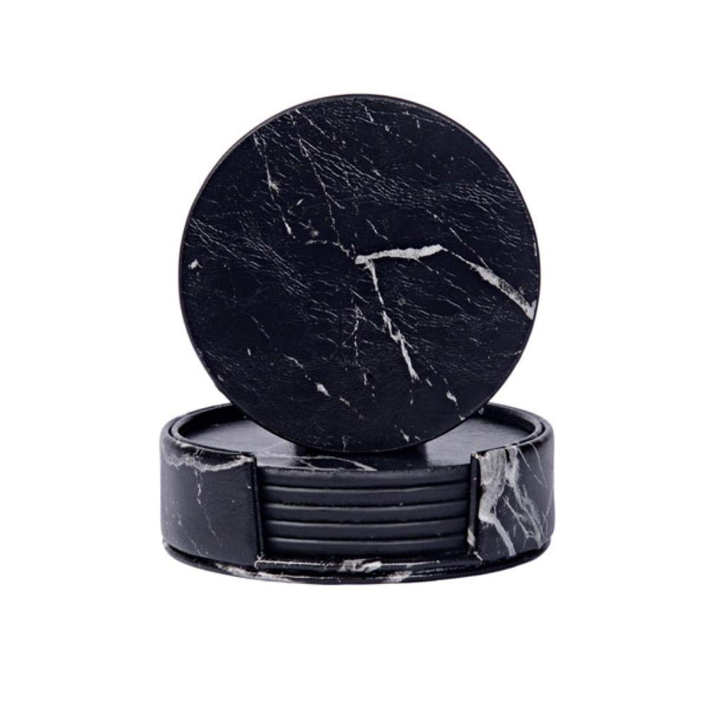 Posavasos Originales，Posavasos De Mármol De Cuero Bebida Taza De Café Alfombrilla De Té Mesa De Comedor Manteles Individuales Mesa Negro Blanco Decoración Elegante 6Pcs, Cuadrado Puro