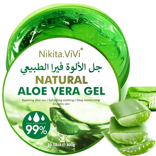NIKITA.VIVI Aloe Vera Gel 300ml 99% Pure Natural Aloe Vera Moisturising Gel For Face Body & Skin Repairing After Sun Durable Moisturizer Hydrating Refreshing Soothing Aloevera Facial Gels