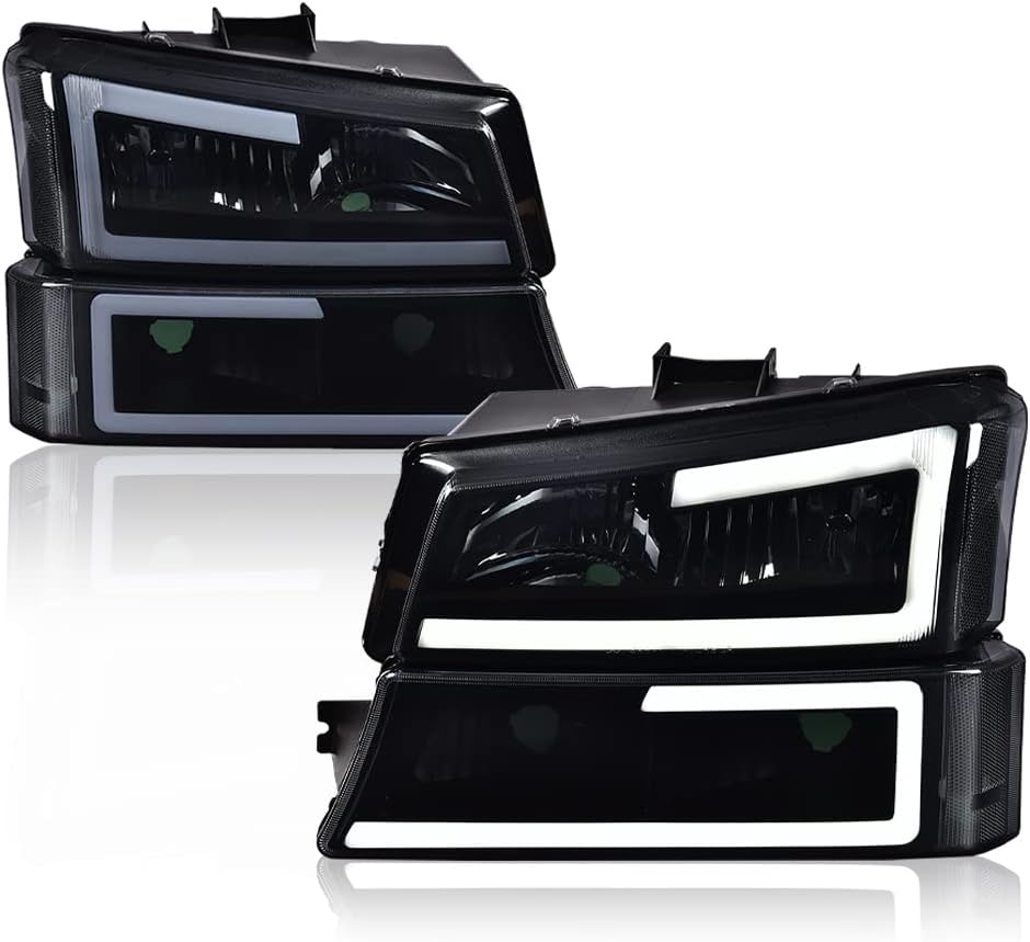 ALLGOOD LED Headlights Headlamp Compatible with Chevy Avalanche 1500 2500 2003 2004 2005 2006 Smoky lens Black Housing Clear Reflector Chevy Silverado 2003-2006-Smoky