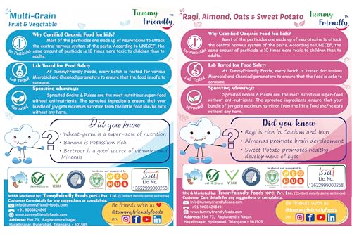 Image of TummyFriendly Foods Certified Organic Sprouted Ragi, Almonds, Oats, Sweet Potato Porridge Mix | Made of Sprouted Ragi Powder, Almond Cereal Organic Baby Food for 8 Month. Sprouted for Calcium, Iron | Maximum Nutrition From Real Food | Available in Trial Baby Packs too | Shelf-life 9 month | 200g (RagiMultiGrain2x200g)
