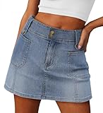 Angerella Women's Summer Mid Rise Denim Skirts Vintage Distressed Stretch Blue Jean Skirts with Pockets S