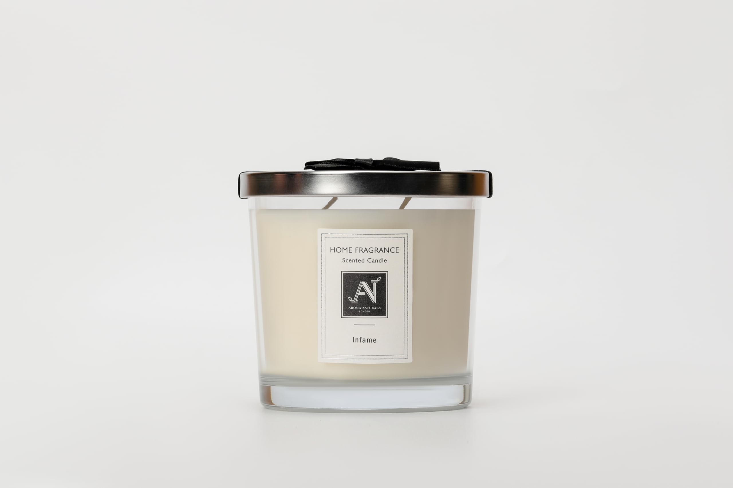 Aroma Naturals Scented Candle Jar Minimalist Luxe Collection, Metal Lid with Ribbon, White Shea Butter Wax, Home Fragrance & Gift, (Large, Infame)