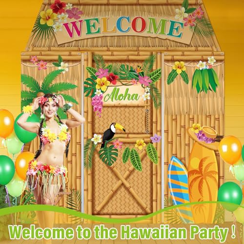 Image of VitalCozy 4 Pcs Hawaiian Party Decorations Aloha Door Covers Summer Tropical Aloha Luau Backdrop Hanging Banner Porch Sign for Indoor Outdoor Decorations Summer Birthday Party Photo Backdrop