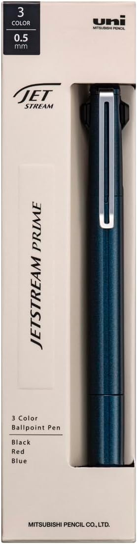 Uni Jetstream Prime 3-Color Ballpoint Pen, 0.5mm Oil-Based Ink (Black, Red, Blue), Metal Barrel, Dark Navy, SXE3350005D.9