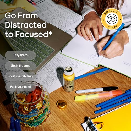 Image of Ryde: Focus Shot | Orange Flavor | L-Theanine & Ginseng | Green Tea Caffeine | Vitamins B2 & B7 | 0 Calories, 0 Sugar | 2 FL OZ Shots | Supports Focus* (8 Pack)