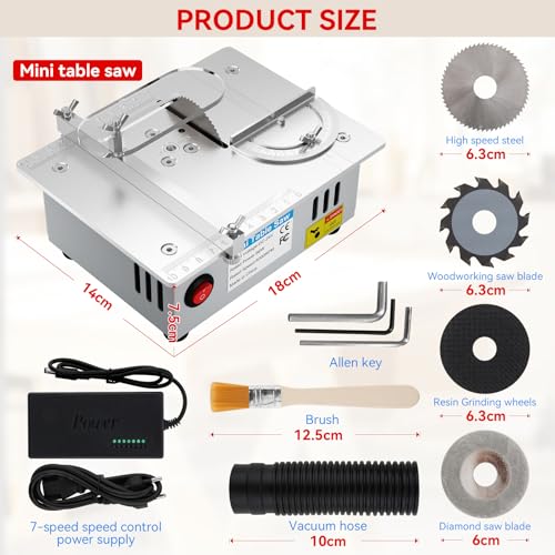 Mini Sega Circolare Da Tavolo 96W, 7 Velocità Regolabili, Banco Sega Circolare Per Legno Con 4 Lame, Lama Regolabile 0,1-15 Mm, Con Aletta Di Sicurezza, Per Lavorazione Di Precisione Su Legno - 2