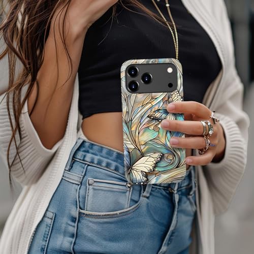 Image of Goodon for iPhone 17 Pro Case Cute - Wireless Charging Compatible - Dual-Layer Hard Shell + Silicone Cover - Protective Phone Case with Trendy Designs for Women - Butterflies Blue Gold