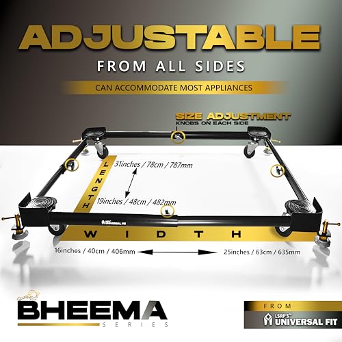 Image of Bheema Series Washing Machine Stand, for Front & Top Load, Fridge & Dishwasher, 200kg Load Capacity (Heavy Duty Metal), Adjustable Size, Anti-Rust Coating, Anti Vibration Trolley with Wheels