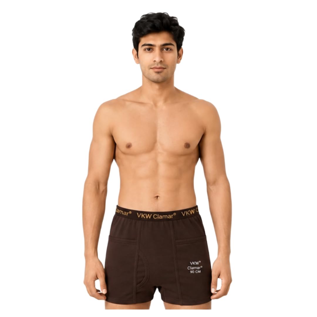 vkw Men’s Cotton Trunks with Pocket | Outer Elastic | Multicolor | Pack of 3-picture-17