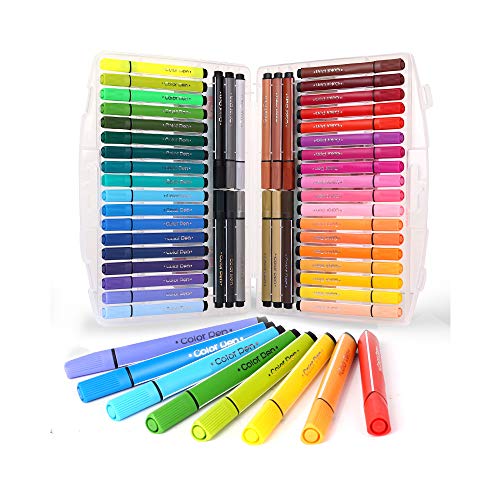 Washable Marker Coloring Pens Set,SAYEEC 48 Assorted Colors Drawing Pen Thick Point Art Marker Set Water Color with Storage for Adult Coloring Books Manga Comic Calligraphy Sketching