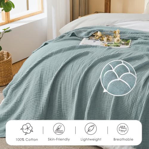 Image of EMME Muslin Cotton Blanket Adults Heather Teal Super King 120 inchx94 inch