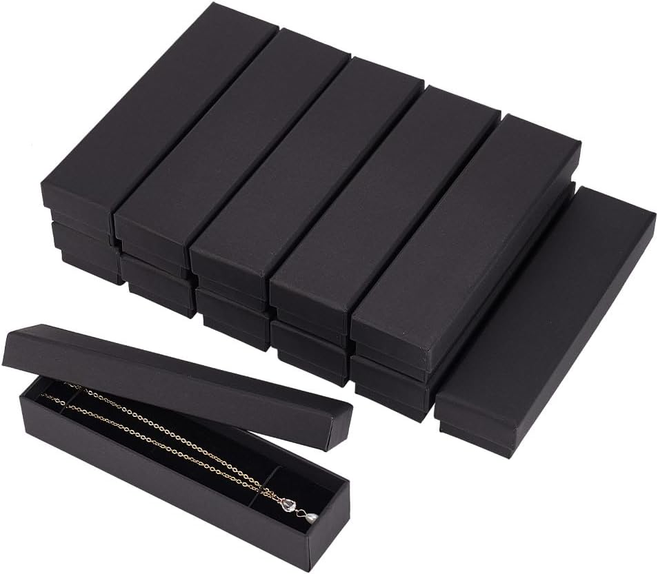 BENECREAT 12 Pack Black Necklace Cardboard Jewellery Box 7x1.7x1.3" Kraft Paper Box Long Jewellery Gift Box with Sponge for Necklace Jewellery Presentation