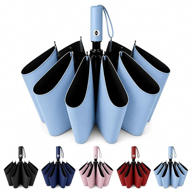 Image of Automatic Open Close Windproof Folding Travel Umbrella, Portable Compact Rain Umbrella for Men & Women Strongest Premium Auto Folding Umbrella for Rain and Sun