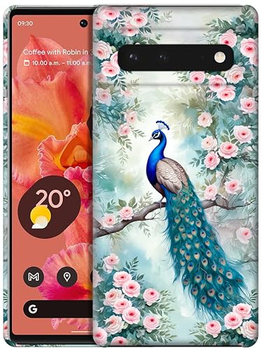Coque Pixel 6 rigide fine GlamCase protection antichoc motif paon blanc