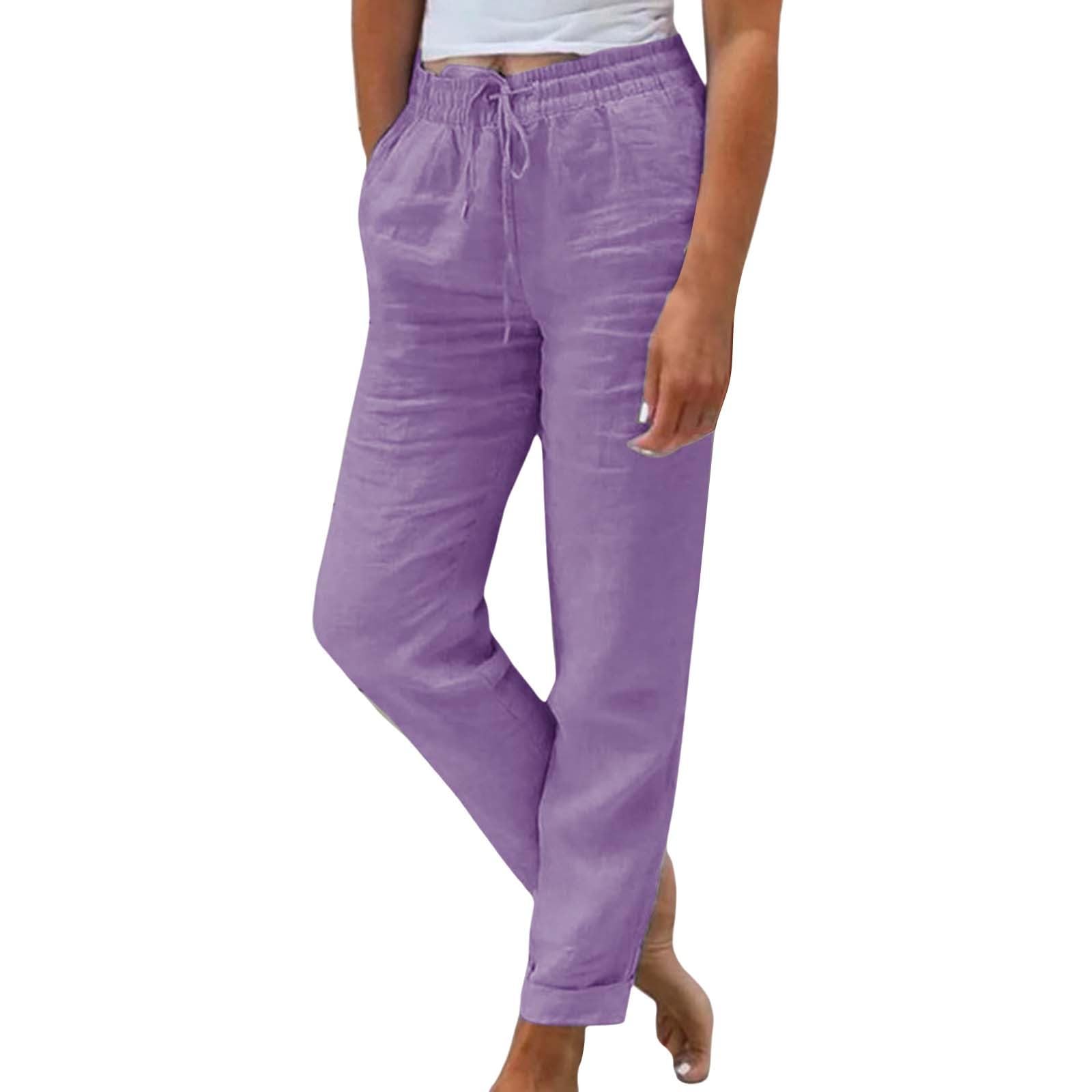 Linen Pants Women Lounge Athletic Work Elastic Comfy Bermuda Petite High Waisted Palazzo Capri Joggers Set