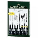 Faber-Castell 167137 - Pack de 8 rotuladores Pitt Artist Pens Black, diferentes grosores de puntas XS-1.5, color negro