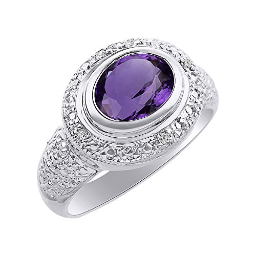 Bague améthyste diamant argent sterling halo de naissance joaillerie fine femme