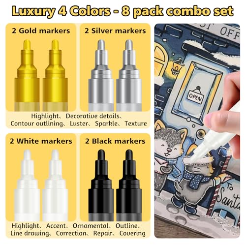 Image of SFAIH Acrylic Paint Pens, 0.7mm Extra Fine 2-3mm Medium Tips, 8 Count Pens | High Coverage, Rock, Paper, Wood, Fabric, Glass, Metal, Ceramic, Painting, DIY Art Projects, Crafts, Large Capacity