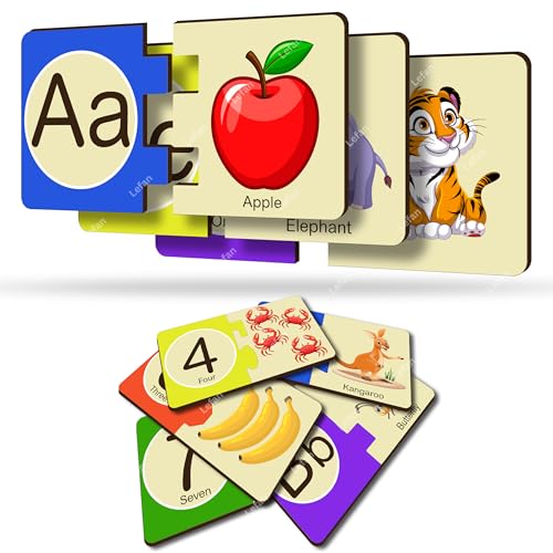 Image of Lefan Alphabet and Number Block Joint Puzzle Wooden Jigsaw Puzzle Toy for Toddlers - Learn A-Z & 1-10 Matching Blocks - Educational Montessori Learning Toy for Kids Age 2 3 4 5 6 Years