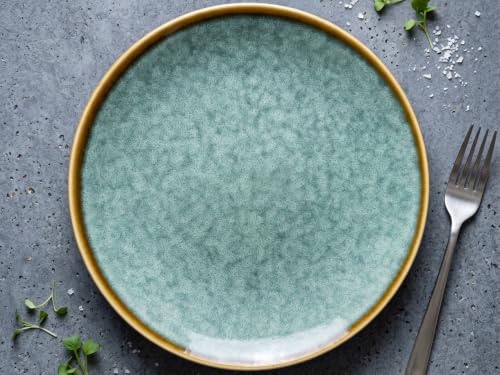 Image of Freakway Handcrafted Quarter Plates Teal Reactive Glaze, 7.2 Inch, Microwave & Dishwasher Safe, Set of 2