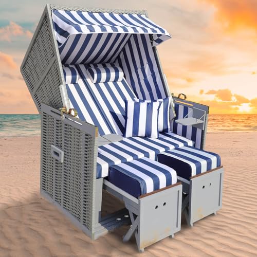 BRAST® Strandkorb Norderney Deluxe für 2 Personen | 120cm breit | 4...