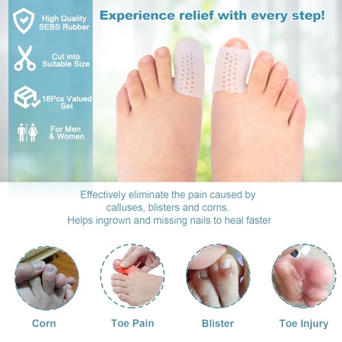 Image of 18pack Big Toe Protectors, Breathable Gel Toe Caps Covers Sleeve, Toe Separators for Women Men, Corn Removers for Toe, Cushion for Calluses, Blister, Ingrown Toenail