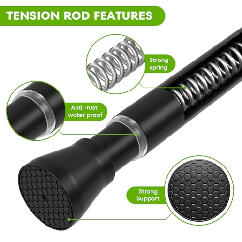 Image of 4Pack Tension Curtain Rod 30 to 64 inch Adjustable Curtain Rod No Drilling Black Shower Expandable Spring Tension Pressure Rod Spring Curtain Rods for Windows Doorway