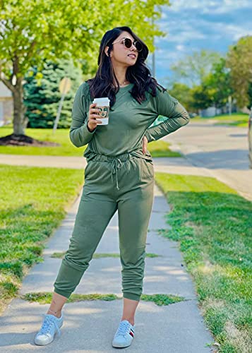Prettygarden Women's 2023 Fall Two Piece Outfit Long Sleeve Crewneck Pullover Tops And Long Pants Tracksuit (Light Green,Medium) #TOP3