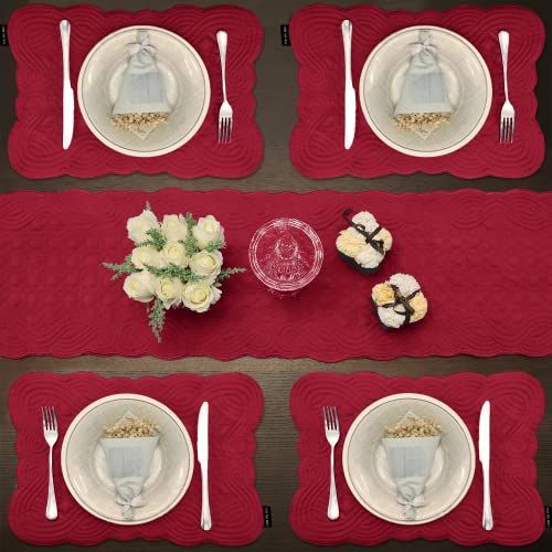 Loom And Mill Christmas Quilted Table Placemats Set Of 6, Natural Fabric Farmhouse Style Dining Table Mats, Double Layer & Washable For Kitchen Dinner Party Holidays All Season Use(12"X18",Red) #TOP1