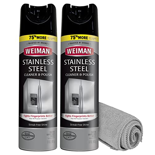 Comparison: Best Product For Cleaning Stainless Steel 9 Weiman Stainless Steel Cleaner & Polish Streak-Free Shine - For Refrigerators, Oven, Dishwasher, Stove - 2 Pack Aerosol Spray with Microfiber Cloth Included