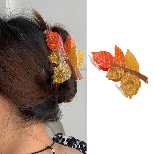 Fall Hair Clips Maple Leaf Hair Claw Clip Autumn Orange Yellow Leaves Design Strong Hold Hair Clamp Cute Fall Harvest Claw Clip Thanksgiving Hair Jaw Clips Hair Accessories for Women Thick Thin Hair