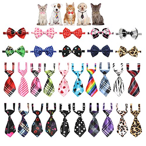 YUEPET 30 Pieces Pets Dog Bow Ties & Neckties Assorted Adjustable Dog Bow Ties Birthday Photography Festival Party Neckties Pet Costume Necktie Collar Grooming Accessories for Puppy Dogs Cats