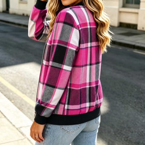 Bomber Jacket for Women 2030 Lightweight Trendy Zip Up Plaid Flannel Coat - image 5