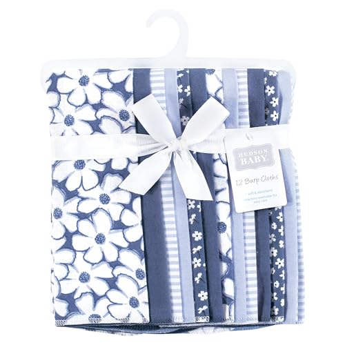 Image of Hudson Baby Unisex Baby Cotton Flannel Burp Cloths 12-Pack Bundle, Blue Cosmos, One Size