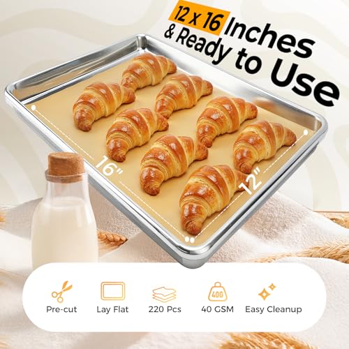 Image of Vailnd 220 Pcs Unbleached Parchment Paper Sheets for Baking 12 inch X 16 inch