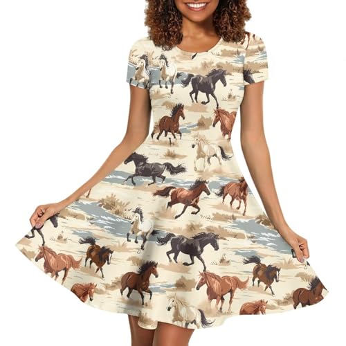Image of Biyejit Women's Summer Casual Short Sleeve T-Shirt Swing Dress Crew Neck Plus Size S-4XL