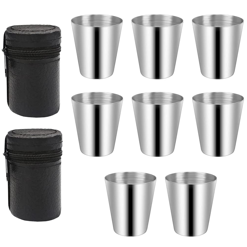 8 Pcs Stainless Steel Shot Cups Metal Shot Glasses 30ml Mini Portable Wine Glass Travel Cup Camping Drinking Glasses Mug Coffee Beer Cup