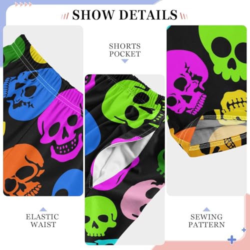 ZZXXB Colorful Skulls Boys Long Pants Soft Trousers Elastic Waist Kids Lounge Bottoms with Pockets S-XL4