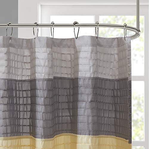 Madison Park Bathroom Shower Faux Silk Pieced Striped Modern Microfiber Bath Curtains, Polyester, Yellow, 72" W x 72" L (Pack of 1) - Image 4
