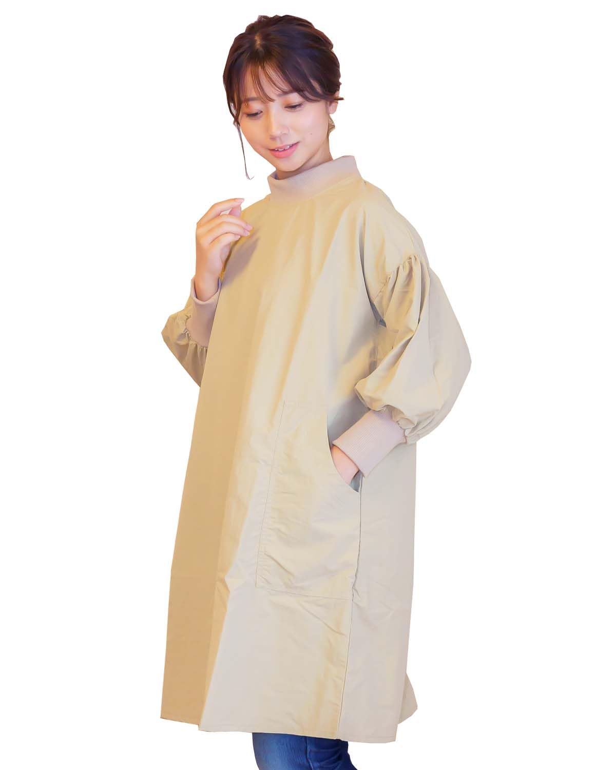 Amazon.co.jp: [遊楽庵] 撥水 ハイネック 割烹着 7分袖 リブ かぶり式