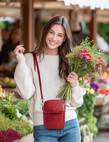 Image of Yarnic Small Crossbody Bag, Vegan Leather Cell Phone Purse for Women, Vintage Wallet Bag with Card Slots