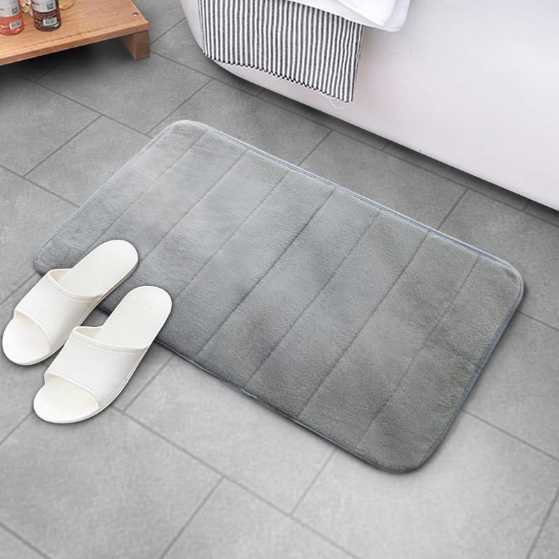 Striped Coral Velvet Bathroom mats Home Bathroom Absorbent mats Door mats Light Gray 19.7 * 31.5in