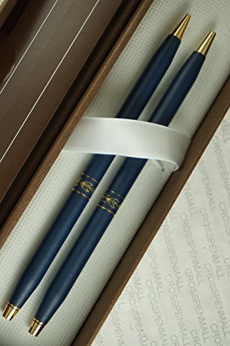 Cross Century Classic Made in USA Matte Blue and 14KT Gold Appointments Ladies Line Pen and 0.5mm Pencil Set