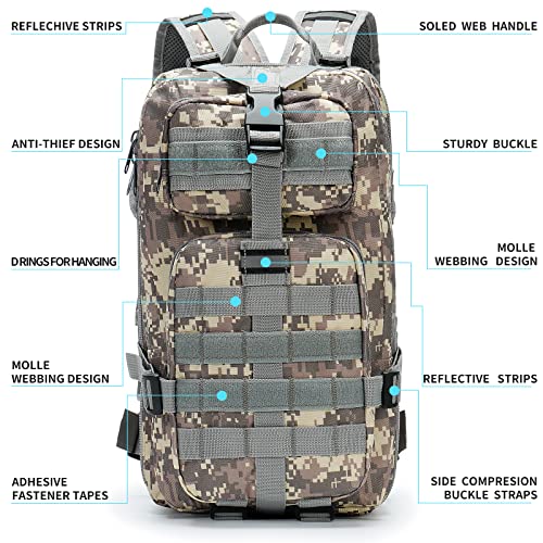 30L Outdoor Tactical Duffel Bag,Small Military Tactical Backpack Army Assault Rucksack Backpack Multifunctional Outing Bag, for Hunting, Hiking, Camping, Trekking (ACU)
