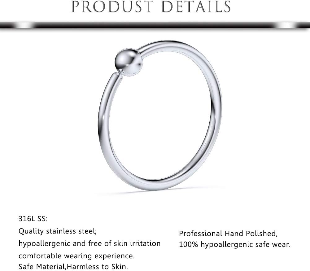 Hoeudjo 24PCS 14G 16G 20G Surgical Steel Horseshoe Captive Bead Nose Septum Hoop Rings Eyebrow Lip Ear Tragus Cartilage Nipple Piercing Jewelry for Women Men 8mm 10mm 12mm 14mm 16mm - Image 2