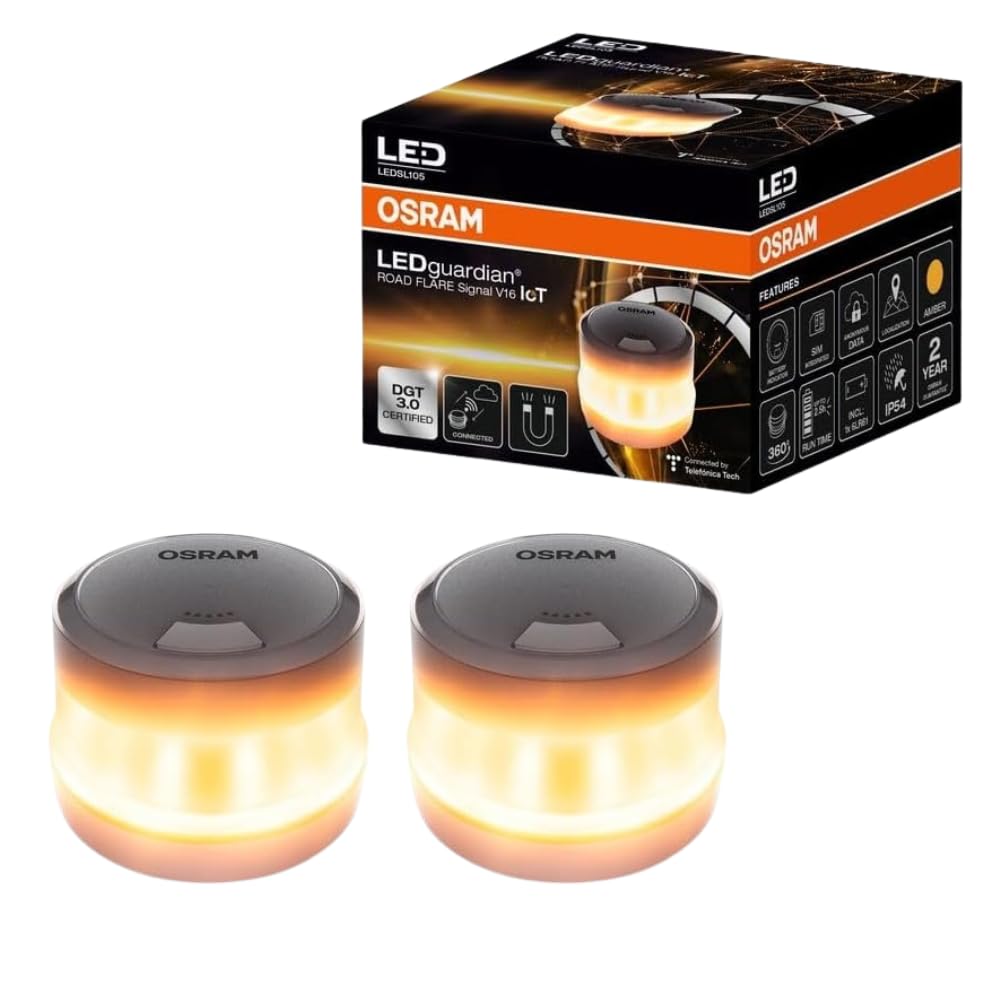 LEDSL105 Pack x2 Balizas de emergencia LED para coche homologada DGT 3.0 con Telefónica hasta 2038. PRIMERA MARCA Y CON 12 AÑOS DE GARANTÍA
