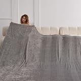 Oversized King Fleece Blanket 120x120 Inches, Seamless Soft Cozy 3D Jacquard Flannel Blanket 10'x10' Extra Large for Bed, Sofa, Couch, Travel & Camping, California King Throw, Light Grey - Wave