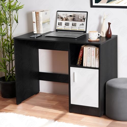 Image of ABOUT SPACE Study Table with Bottom Storage - WFH /Office Computer Table for Laptop, PC, Working, Drawing for Home Office Desk Engineering Wood(Black Mahogany & White- L 95 x B 45 x H 75 cm)