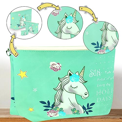 Image of FunBlast Multipurpose Canvas Pouch - Pack of 3 Pcs Pouch with Zipper Lock, Stationary Organizer Pouch, Travel Accessories Pouch Bag, Cosmetic Bag, Money Purse, Handbag (Unicorn-Sky Blue)