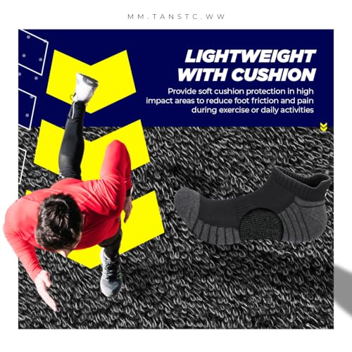 Image of TANSTC Athletic Running Ankle Socks,6Pairs Cushioned Low Cut Anti-Blister Tab Sports Sock Men Women